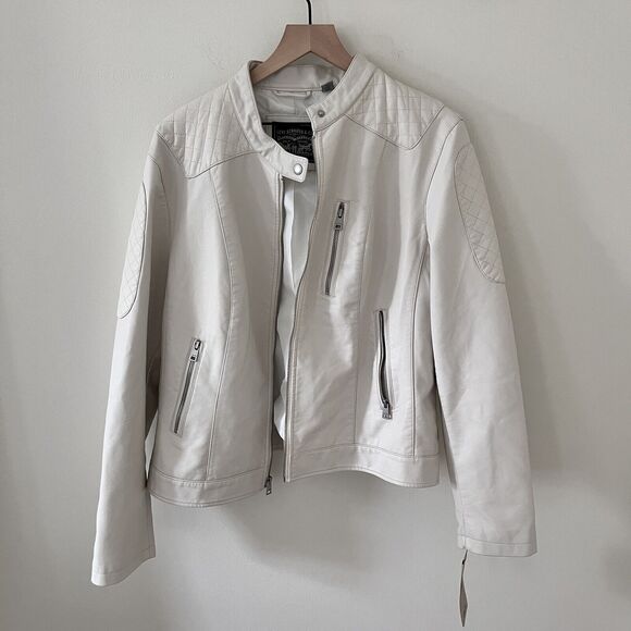 NWT Levi Strauss & Co Women’s Cream Color Faux Leather Motorcycle Jacket… - Picture 3 of 13